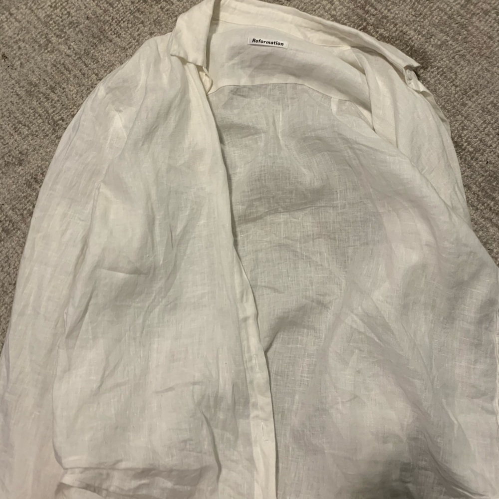 Reformation white linen overshirt (xs)